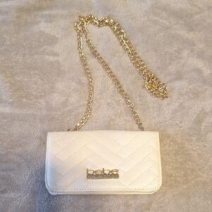bebe White Quilted Crossbody with Gold Chain Strap